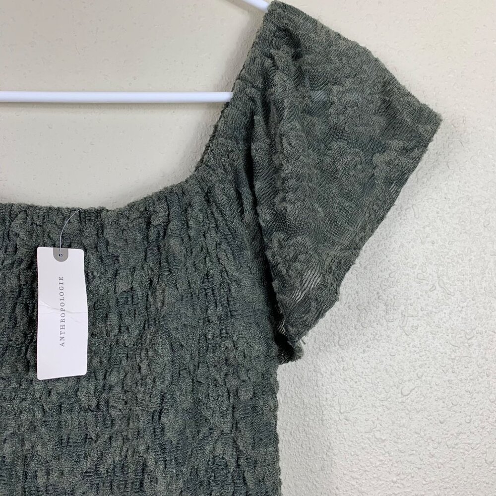 Anthropologie Dark Green Midi Dress with Subtle Floral Jacquard - Picture 2 of 7